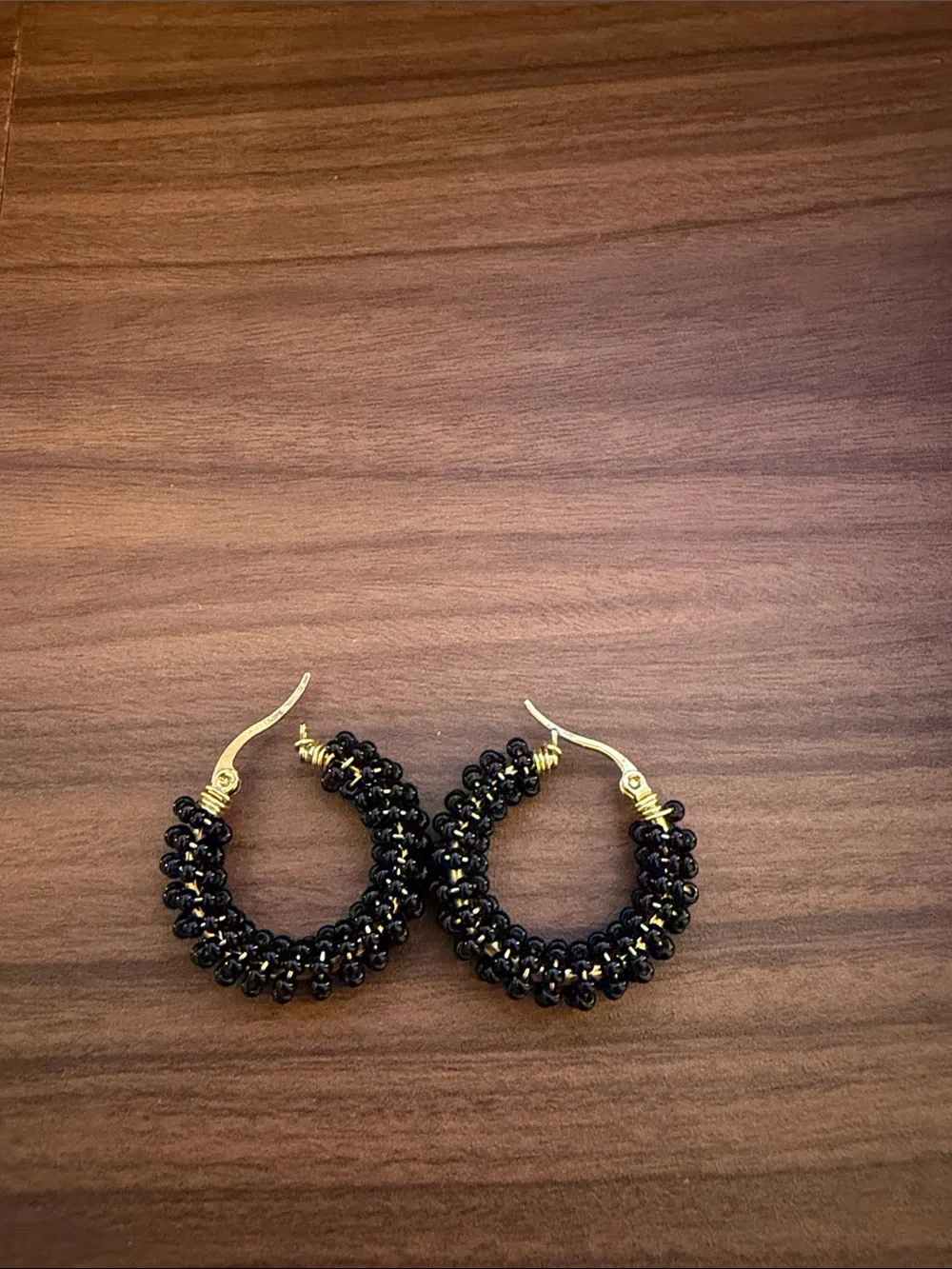 Black Beaded Hoop Earrings - Women Jewelry